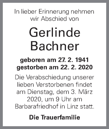 Traueranzeige von Gerlinde Bachner von OÖNachrichten