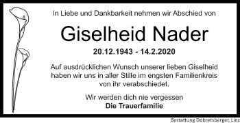 Traueranzeige von Giselheid Nader von OÖNachrichten