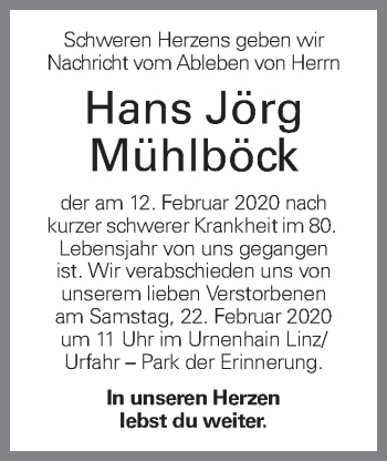 Traueranzeige von Hans Jörg Mühlböck von OÖNachrichten