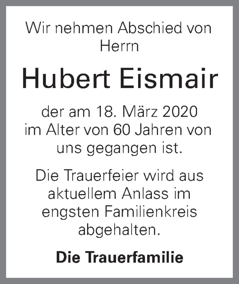  Traueranzeige für Hubert Eismair vom 24.03.2020 aus OÖNachrichten