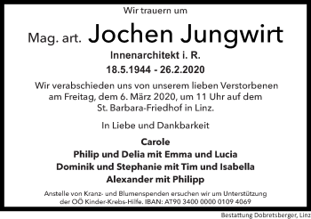 Traueranzeige von Jochen Jungwirt von OÖNachrichten