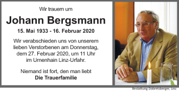 Traueranzeige von Johann Bergsmann von OÖNachrichten