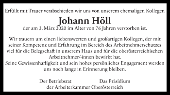 Traueranzeige von Johann Höll von OÖNachrichten