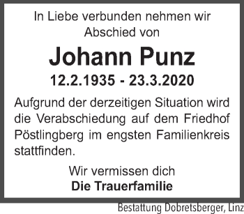 Traueranzeige von Johann Punz von OÖNachrichten