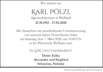 Traueranzeige von Karl Pölzl von OÖNachrichten