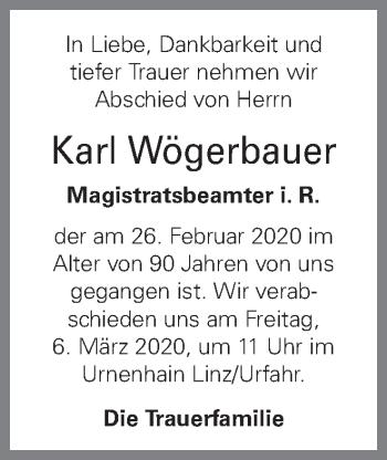 Traueranzeige von Karl Wögerbauer von OÖNachrichten