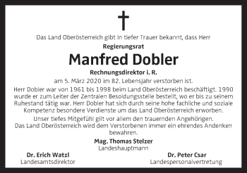 Traueranzeige von Manfred Dobler von OÖNachrichten