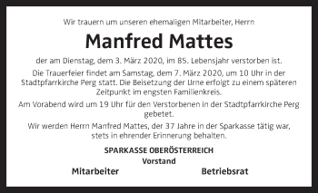 Traueranzeige von Manfred Mattes von OÖNachrichten