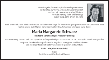 Traueranzeige von Maria Margarete Schwarz von OÖNachrichten