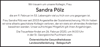Traueranzeige von Sandra Pölz von OÖNachrichten