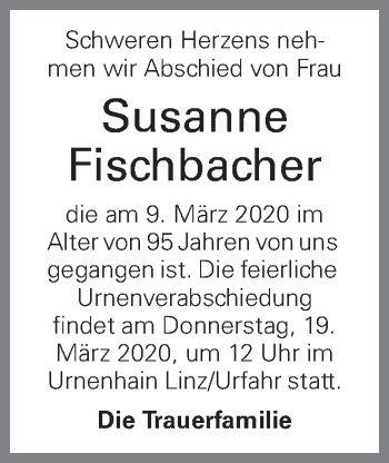 Traueranzeige von Susanne Fischbacher von OÖNachrichten