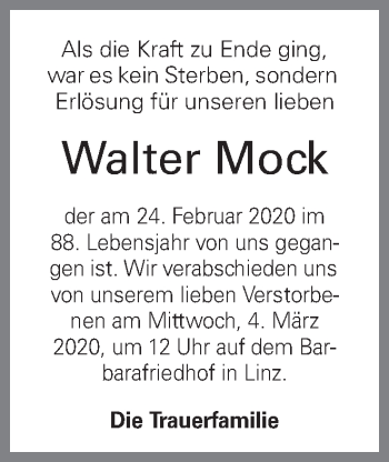 Traueranzeige von Walter Mock von OÖNachrichten