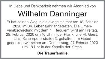 Traueranzeige von Wilhelm Danninger von OÖNachrichten