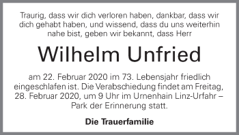 Traueranzeige von Wilhelm Unfried von OÖNachrichten