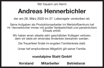 Traueranzeige von Andreas Hennerbichler von OÖNachrichten