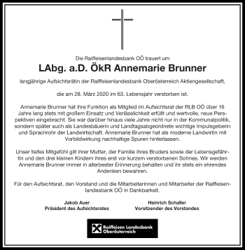Traueranzeige von Annemarie Brunner von OÖNachrichten