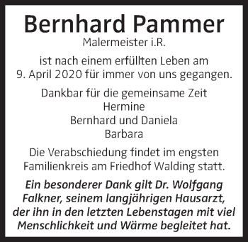 Traueranzeige von Bernhard Pammer von OÖNachrichten
