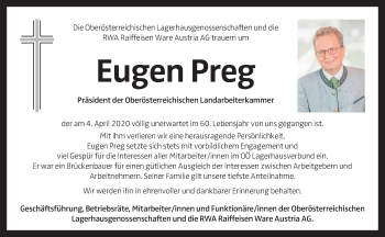 Traueranzeige von Eugen Preg von OÖNachrichten
