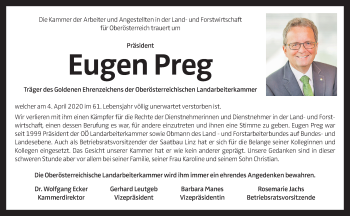 Traueranzeige von Eugen Preg von OÖNachrichten