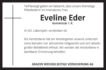 Traueranzeige von Eveline Eder von OÖNachrichten