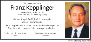 Traueranzeige von Franz Kepplinger von OÖNachrichten