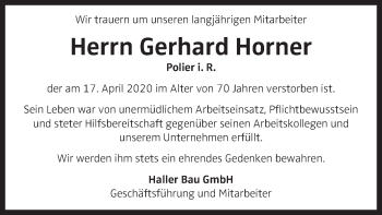 Traueranzeige von Gerhard Horner von OÖNachrichten