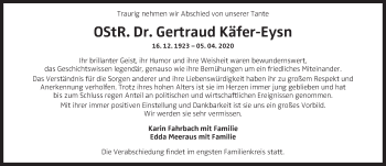 Traueranzeige von Gertraud Käfer-Eysn von OÖNachrichten