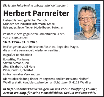Traueranzeige von Herbert Parnreiter von OÖNachrichten
