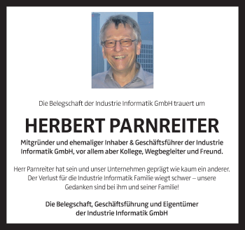 Traueranzeige von Herbert Parnreiter von OÖNachrichten