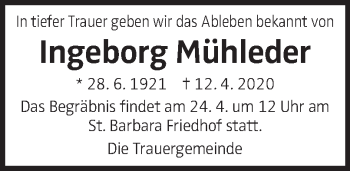 Traueranzeige von Ingeborg Mühleder von OÖNachrichten