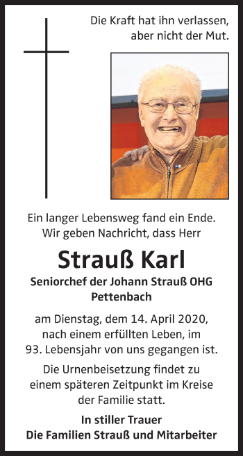 Traueranzeige von Karl Strauß von OÖNachrichten