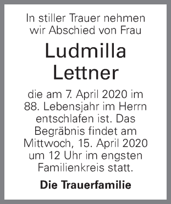 Traueranzeige von Ludmilla Lettner von OÖNachrichten