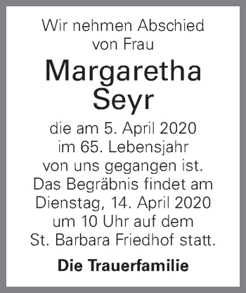 Traueranzeige von Margaretha Seyr von OÖNachrichten