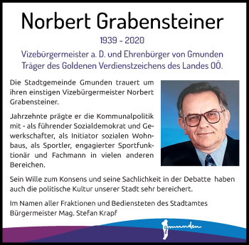 Traueranzeige von Norbert Grabensteiner von OÖNachrichten