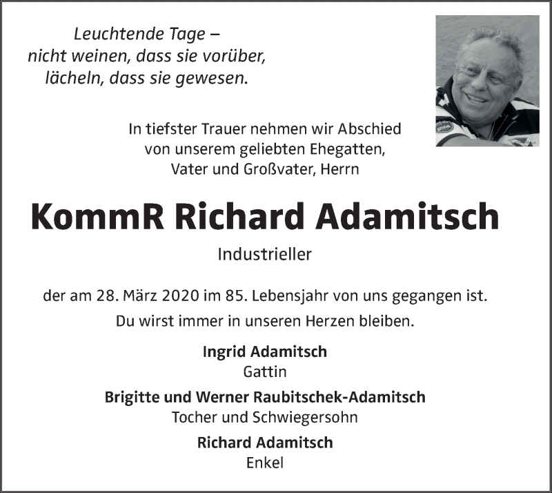  Traueranzeige für Richard Adamitsch vom 03.04.2020 aus OÖNachrichten