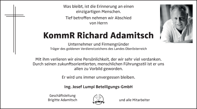  Traueranzeige für Richard Adamitsch vom 03.04.2020 aus OÖNachrichten