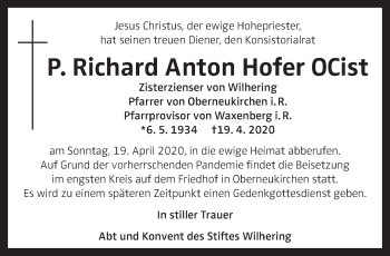 Traueranzeige von Richard Anton Hofer von OÖNachrichten