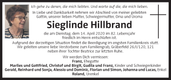 Traueranzeige von Sieglinde Hillbrand von OÖNachrichten