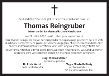 Traueranzeige von Thomas Reingruber von OÖNachrichten