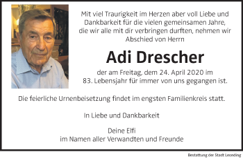 Traueranzeige von Adi Drescher von OÖNachrichten