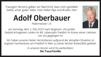 Traueranzeige von Adolf Oberbauer von OÖNachrichten