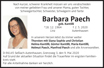 Traueranzeige von Barbara Paech von OÖNachrichten