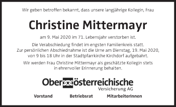 Traueranzeige von Christine Mittermayr von OÖNachrichten