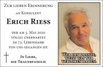 Traueranzeige von Erich Riess von OÖNachrichten