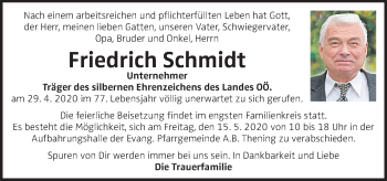 Traueranzeige von Friedrich Schmidt von OÖNachrichten