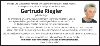 Traueranzeige von Gertrude Riegler von OÖNachrichten