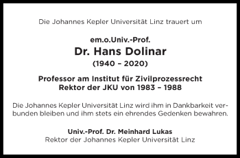 Traueranzeige von Hans Dolinar von OÖNachrichten