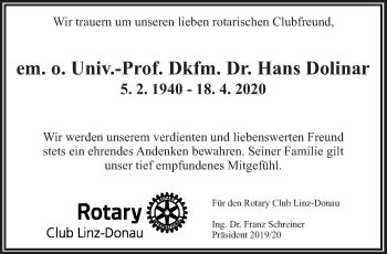 Traueranzeige von Hans Dolinar von OÖNachrichten