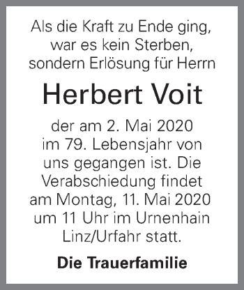 Traueranzeige von Herbert Voit von OÖNachrichten