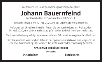 Traueranzeige von Johann Bauernfeind von OÖNachrichten